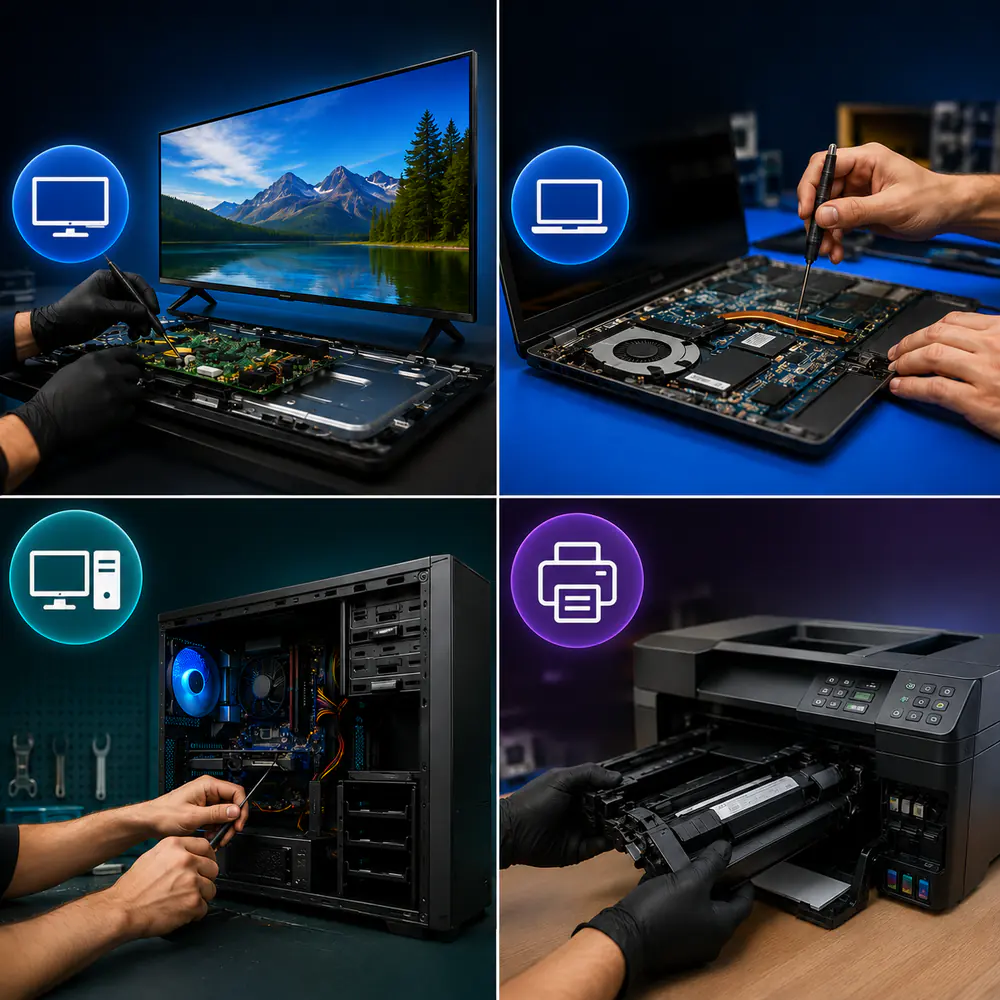 Reparo de TV, notebook, computador e impressora na bancada da Cobratek